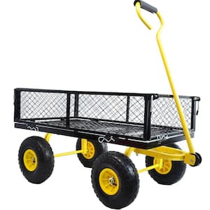 3.5 cu. ft. Outdoor Adjustable Handle Heavy-Duty 600 lbs. Capacity Metal Mesh Wagon with Removable Sides Garden Cart