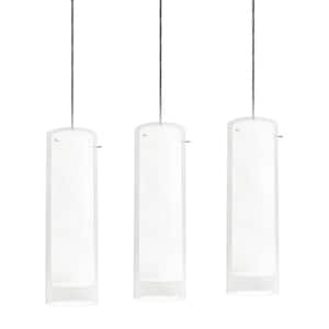View 3-Light Satin Nickel Shaded Linear Pendant Light with Glass White