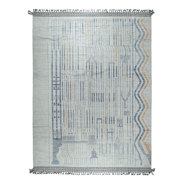 Multicolored Hand-Knotted Wool Contemporary Marrakech Handspun, Elegant, Durable Rug for L, 9 ft. x 12 ft. Area Rug