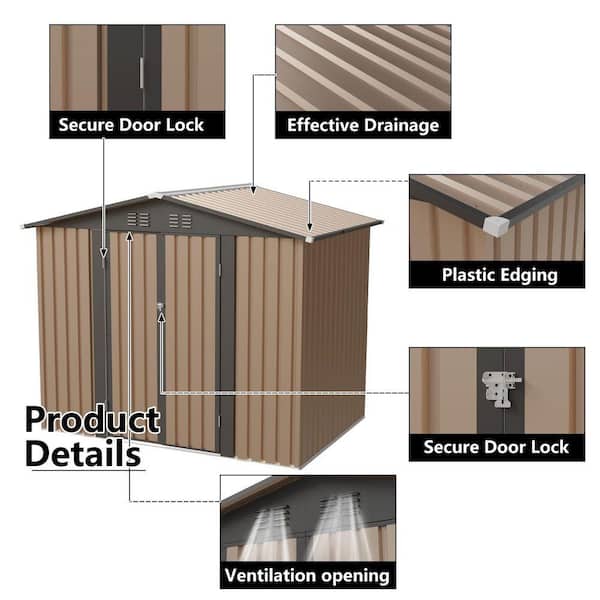 8 ft. W x 6 ft. D Brown Metal Outdoor Storage Shed with Lockable