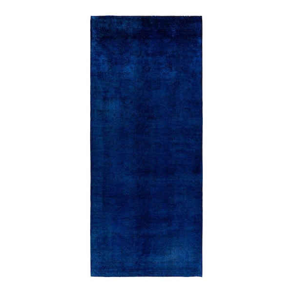 Overdyed Blue 6 ft. x 14 ft. Solid Wool Indoor Runner Rug