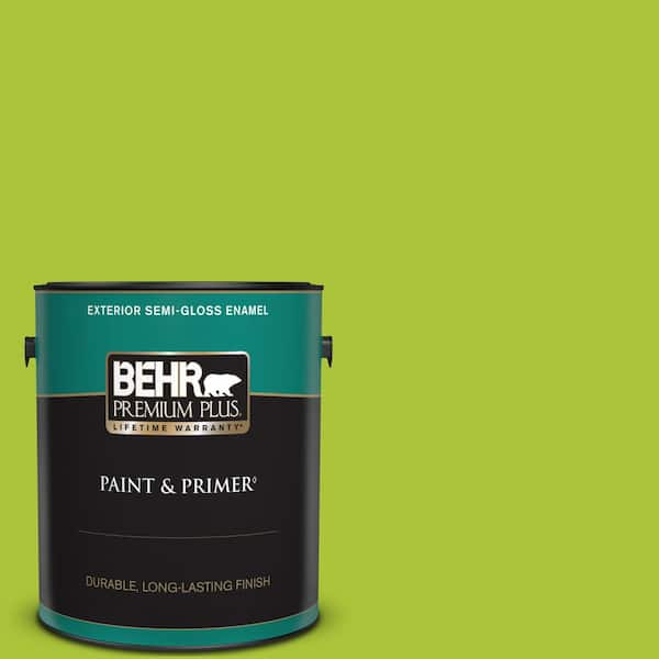 BEHR PREMIUM PLUS 1 gal. #410B-6 Crisp Green Semi-Gloss Enamel Exterior Paint & Primer