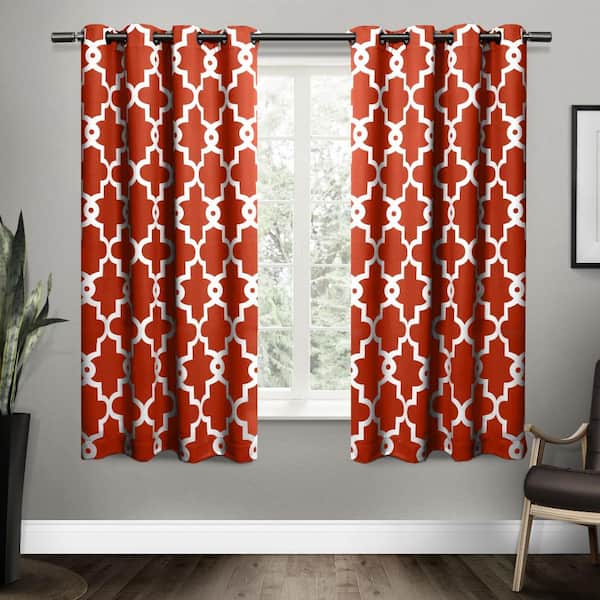 EXCLUSIVE HOME Ironwork Mecca Orange Ogee Woven Room Darkening Grommet Top Curtain, 52 in. W x 63 in. L (Set of 2)