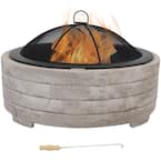 32.5 in. W x 21.25 in. H Large Round Faux Fiberglass Wood Burning Fire Pit Bowl with Spark Screen