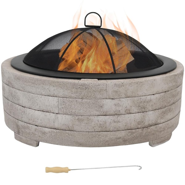 Sunnydaze Decor 32.5 in. W x 21.25 in. H Large Round Faux Fiberglass Wood Burning Fire Pit Bowl with Spark Screen