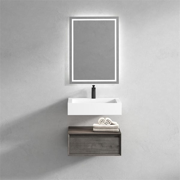 BV Better Vanity Alysa 24 in. W x 20 in. D x 23 in. H Single Sink Floating Bath Vanity in Smoke Oak with White Acrylic Top