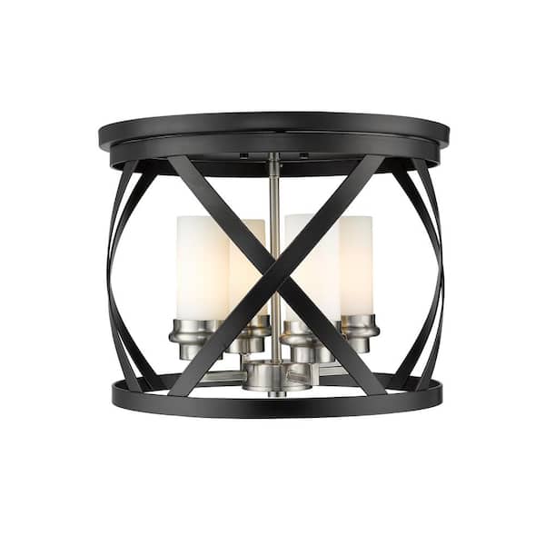 Unbranded Malcalester 15.75 in. 4-Light Matte Black and Brushed Nickel Flush Mount with White Glass Shade