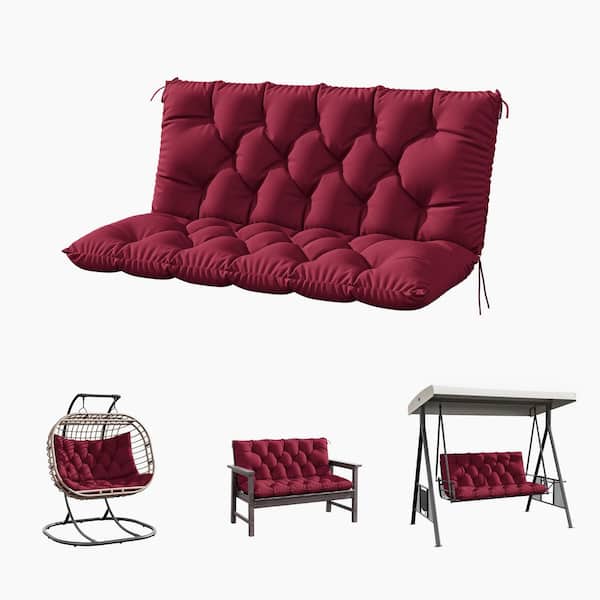 Kimunuk 47 in. x 40 in. x 5 in. 2-Seater Contoured Replacement Outdoor Porch Swing Cushion with Backrest Bench Cushion Burgundy