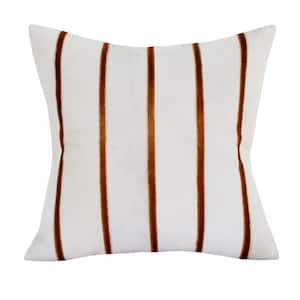 Austin Ivory/Brown Striped Faux Leather Square 20 in. x 20 in. Indoor Throw Pillow
