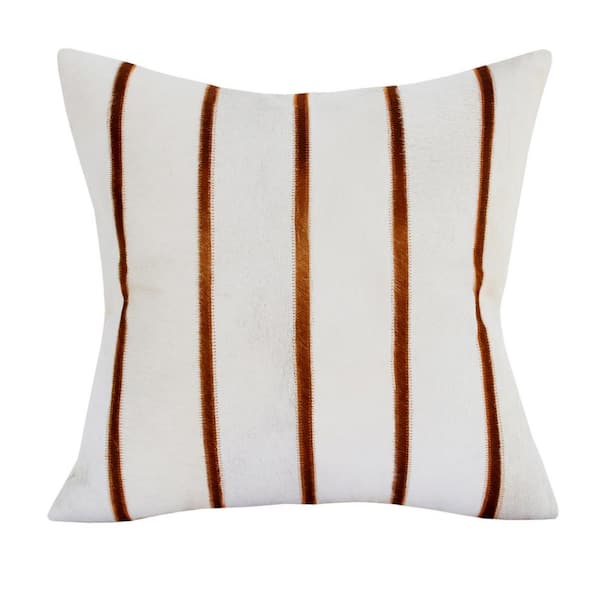 LR Home Austin Ivory/Brown Striped Faux Leather Square 20 in. x 20 in. Throw Pillow