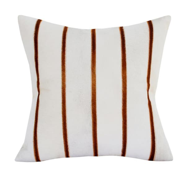 Unbranded Austin Ivory/Brown Striped Faux Leather Square 20 in. x 20 in. Indoor Throw Pillow