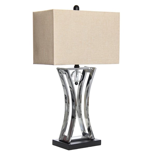 27.5 in. Modern Elegance Table Lamp with Chrome Finish and Crystal Accent, for Living Room, Office, Bedroom, Chrome