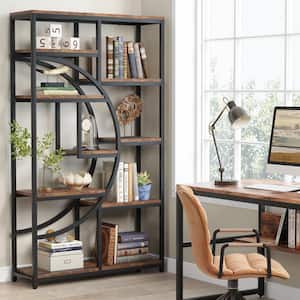 Eulas 68.89 in. Tall Brown and Black Wood 9-Shelf Bookcase Bookshelf with Storage Shelves for Home Office, Living Room