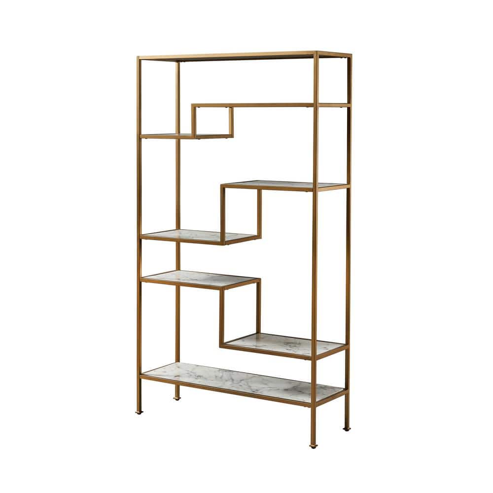 Marmo Faux Marble and Gold 5-Tier Geometric Bookcase