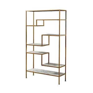 Marmo 72 in. H Faux Marble/Brass MDF 7 Shelf Bookcase