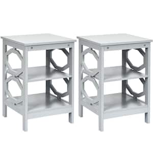 2-Pieces 16 in. W x 16 in. D x 24 in. H 3-Tier Accent Side Table Nightstand in Gray