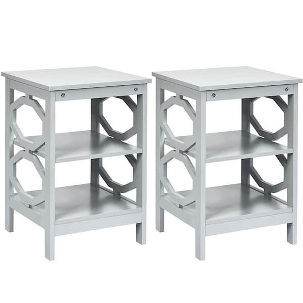 ANGELES HOME 2-Pieces 16 in. W x 16 in. D x 24 in. H 3-Tier Accent Side Table Nightstand in Gray