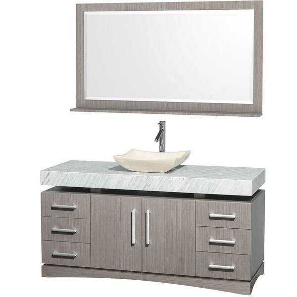 Wyndham Collection Monterey 60 in. Vanity in Grey Oak with Marble Vanity Top in Carrara White and Ivory Marble Sink-DISCONTINUED