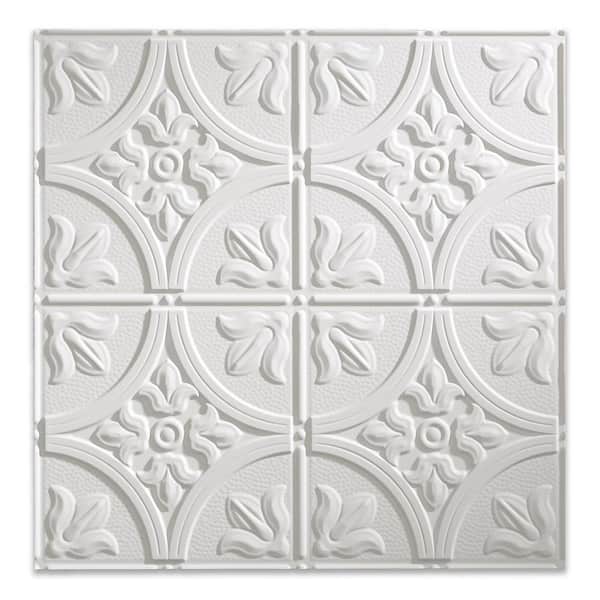 Fasade Traditional Style #2 2 ft. x 2 ft. Vinyl Lay-In Ceiling Tile in Matte White