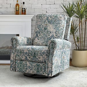 Orlando Traditional Manual Livingroom Glider Rocker Nursery Recliner with Swivel Base and Nailhead Trim - Blue