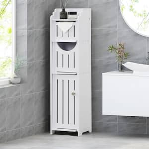 30.71 in. Slim Freestanding White Toilet Storage Cabinet Waterproof Bathroom Organizer Accent Storage for Small Spaces