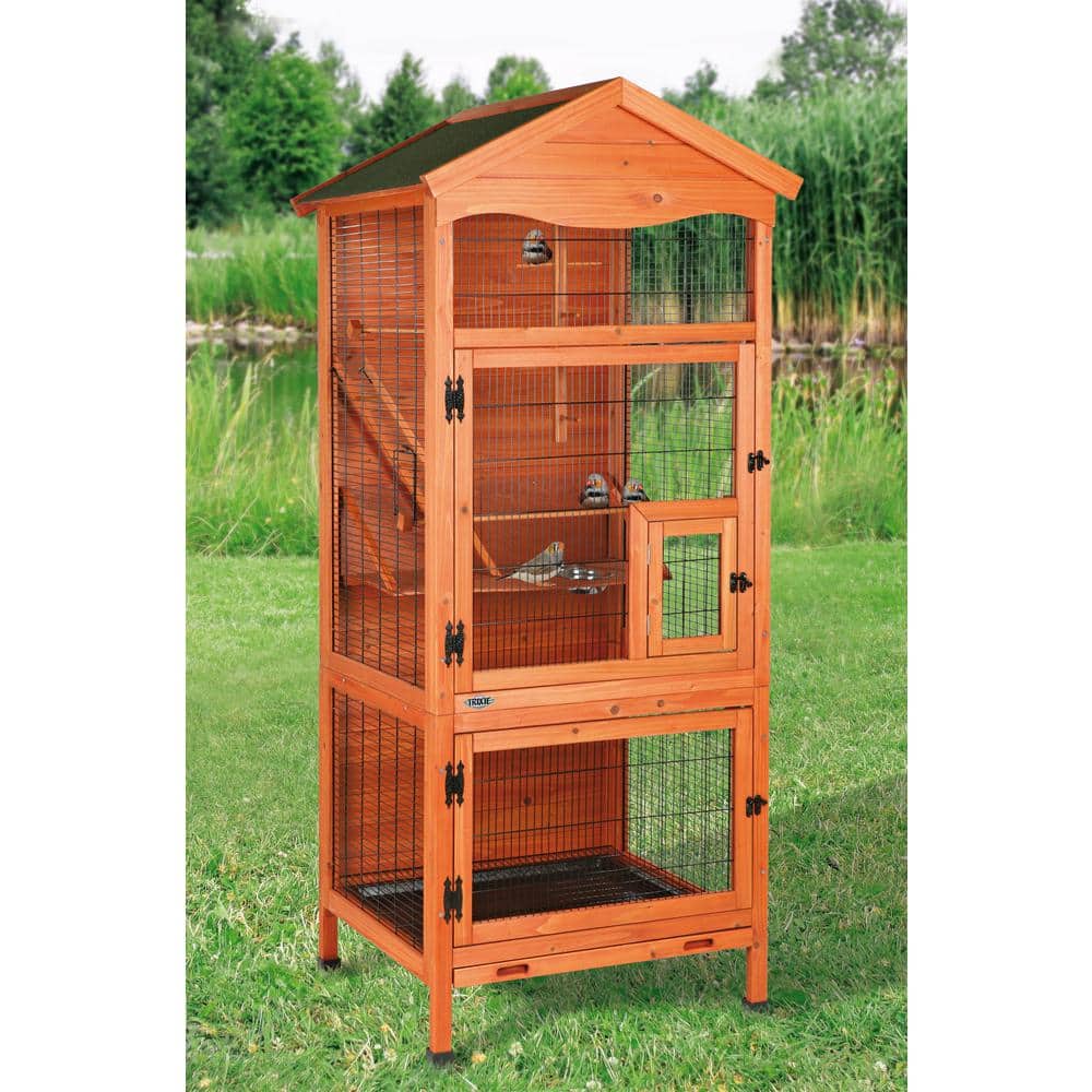 Large 70" Brown Wooden Indoor-Outdoor Birdcage with Perches