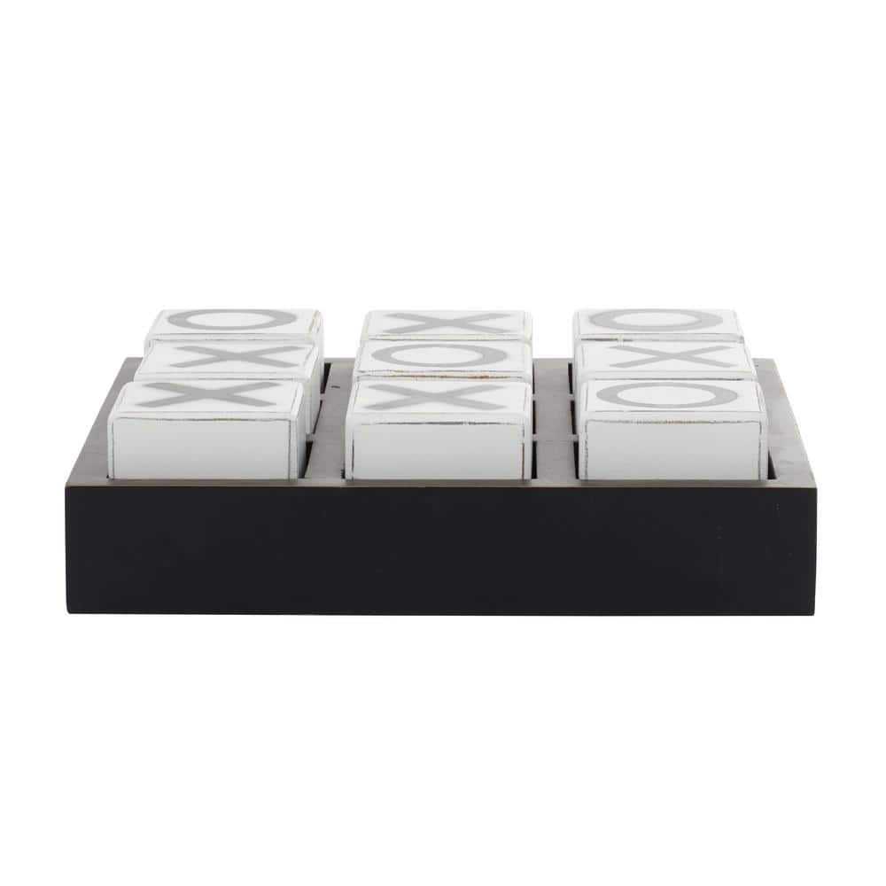Sophisticated Black Wood Tic Tac Toe Game Set 14" with White Pieces