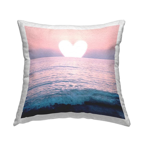Stupell Industries Pink Heart Sunset Beach Multi-Color Square Outdoor Throw Pillow