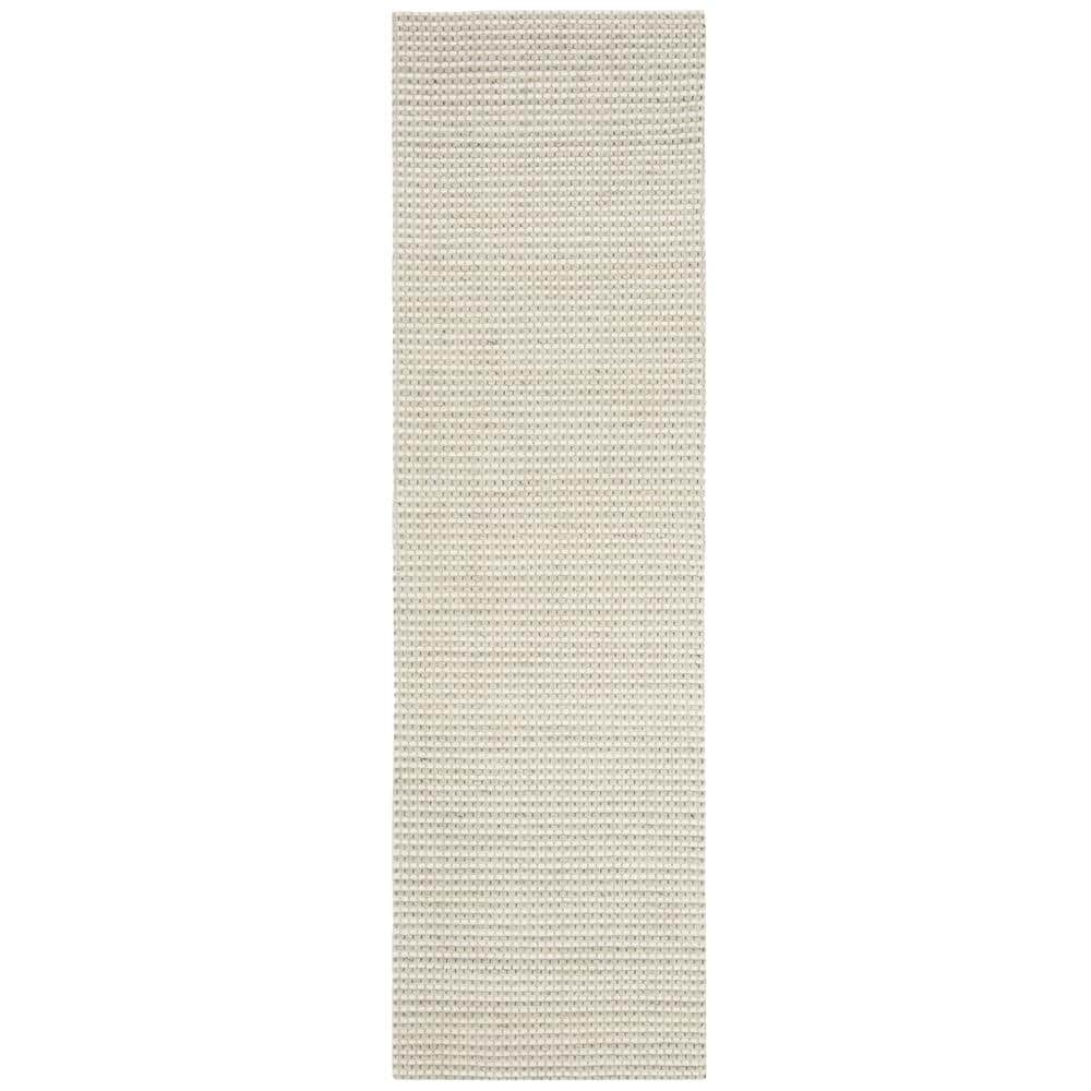 Sophisticated Silver & Ivory Handwoven Wool Runner Rug - 2'3" x 20'