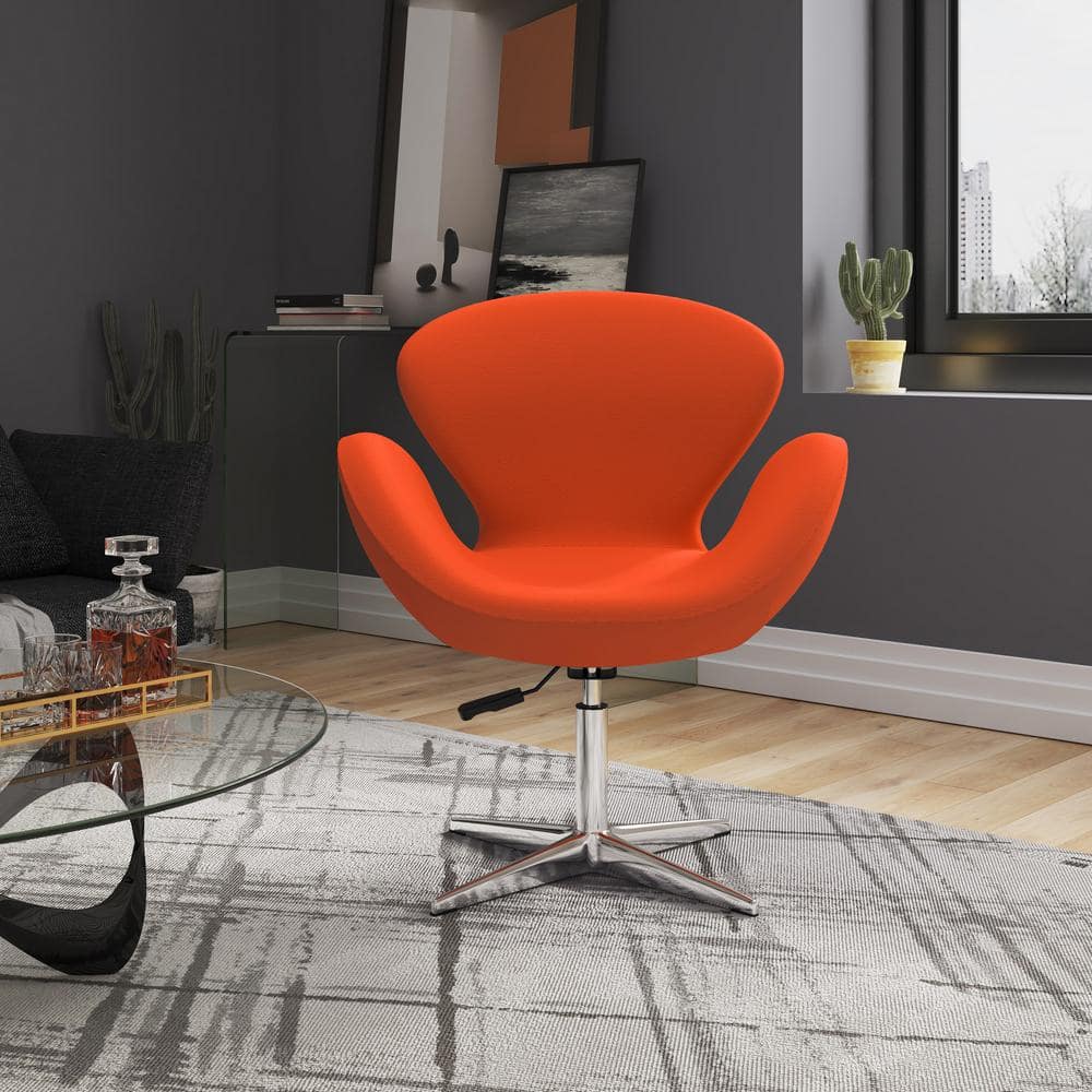 Raspberry Orange Wool Blend Swivel Accent Chair with Metal Base
