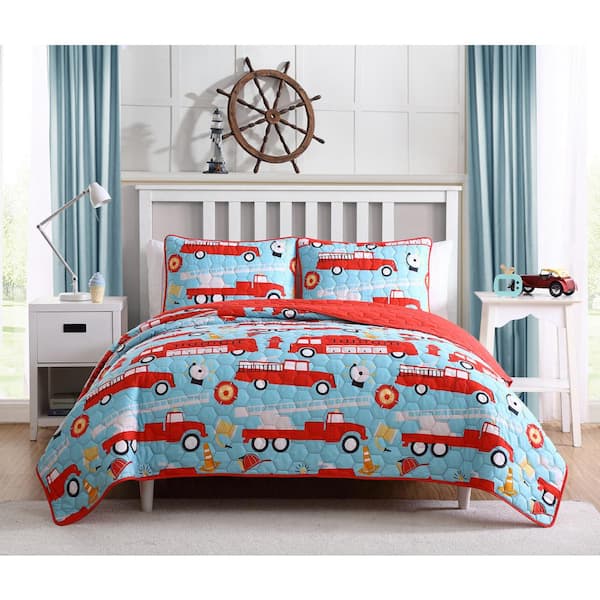 Kute Kids Fire Truck Lane Red Quilt Full/Queen Set