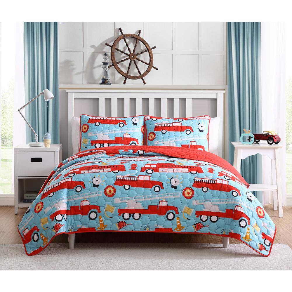 FIRE Truck/Engine 3-Pc Full/Queen Quilt Set by Max Studio Boys Quilt Set 100% Cotton Fabric 