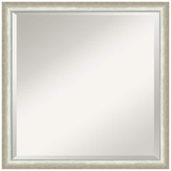Amanti Art Two Tone Silver 22.25 in. x 22.25 in. Beveled Modern Square Wood Framed Bathroom Wall Mirror in Silver