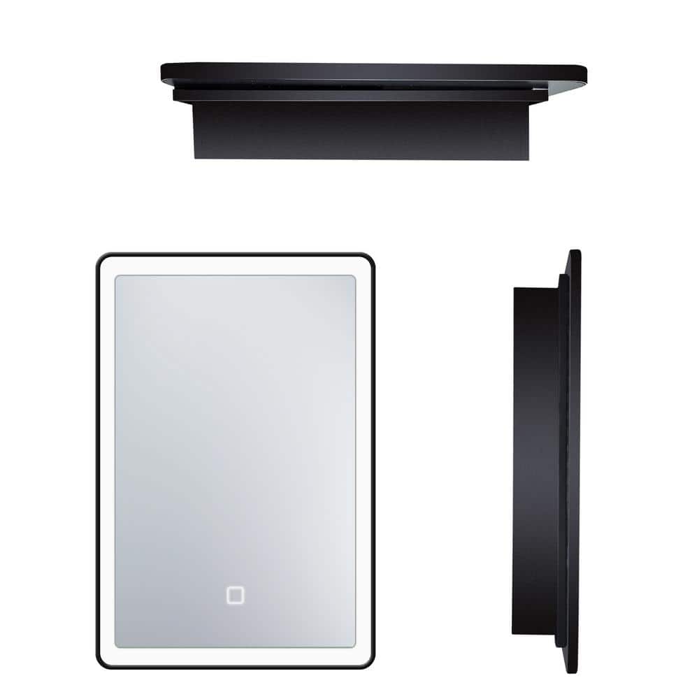 24 in. W x 30 in. H LED Anti Fog Rectangular Black Aluminum and Iron Recessed/Surface Mount Medicine Cabinet with Mirror