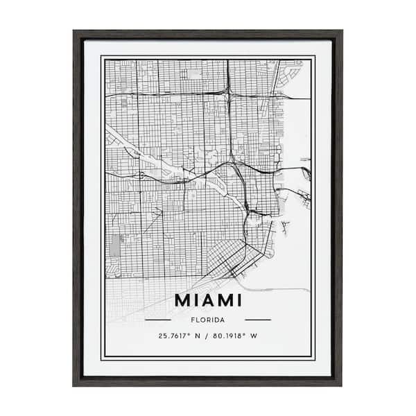 Kate and Laurel Sylvie Miami Modern Map by Jake Goossen Framed Canvas Maps Art Print 18 in. x 24 in.