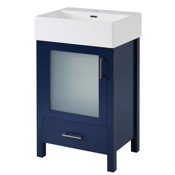Polibi 20.28 in. W Single Sink Freestanding Bath Vanity in Blue with White Ceramic Top, 1 Doors and 1 Drawers