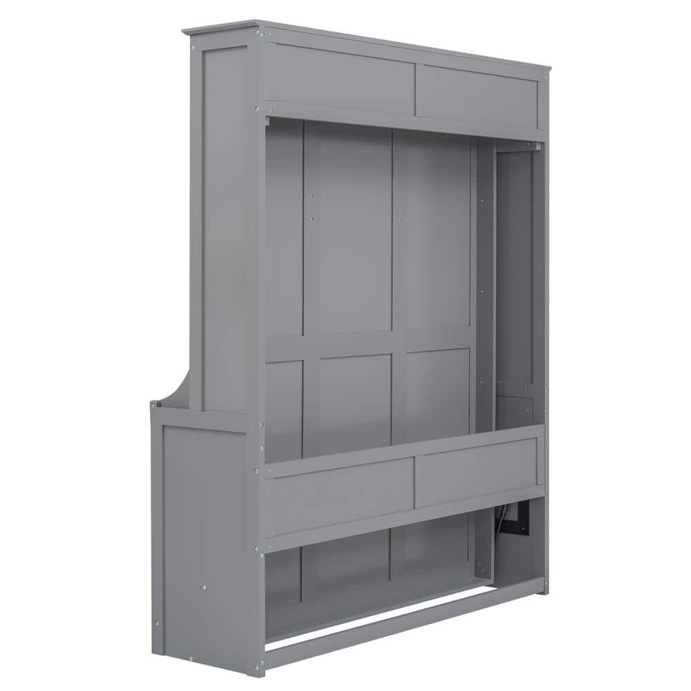 White Wooden Frame Queen Size Murphy Bed with a Storage Shelf - thumbnail 8