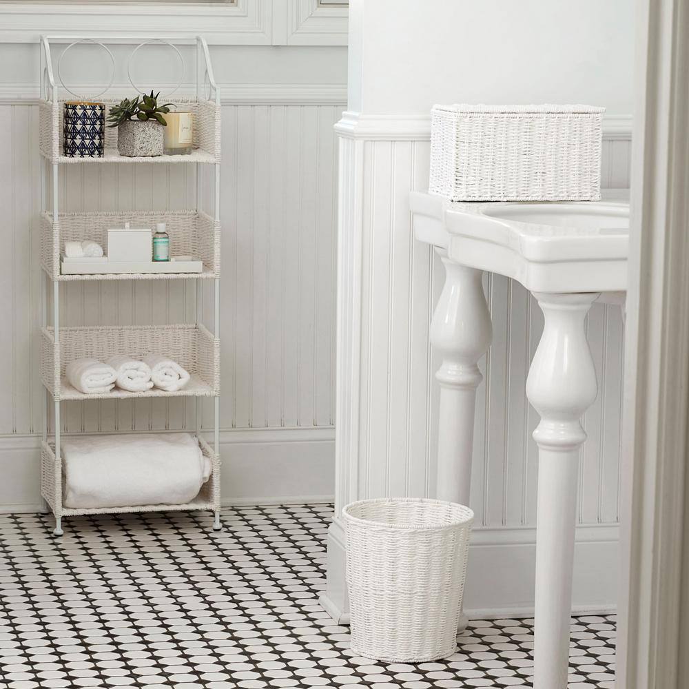 Compact White Paper Rope Wicker Storage Basket with Lid