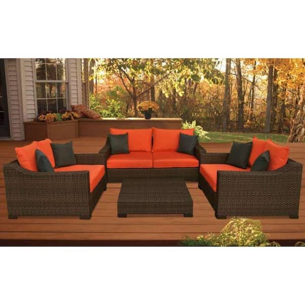 Atlantic Contemporary Lifestyle Oxford 4-Piece Patio Seating Set with Orange Cushions