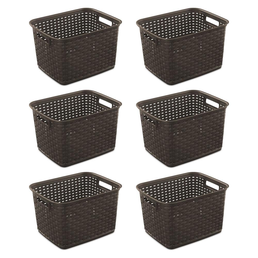 Sterilite 12736 Tall Wicker Weave Plastic Laundry Storage Basket, Brown (6 Pack) -  6 x 12736P06