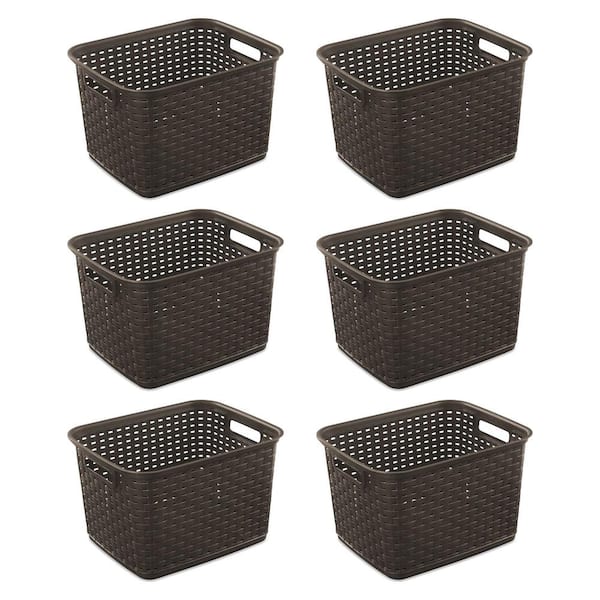 6 Pack-Large Rattan Plastic Weave Basket Storage Bins Organizer 
