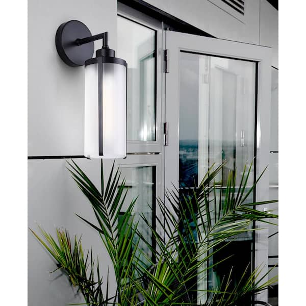 Beau 14.13 in. Matte Black Outdoor Hardwired Cylinder Sconce, No Bulbs Included