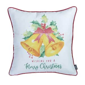 Christmas Bells Decorative Single Throw Pillow 18 in. x 18 in. White & Yellow & Red Square for Couch, Bedding