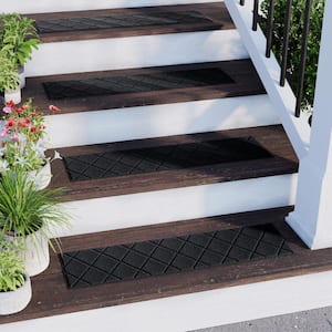 Waterhog Argyle Charcoal 8.5 in. x 30 in. PET Polyester Indoor Outdoor Stair Tread Cover (Set of 4)