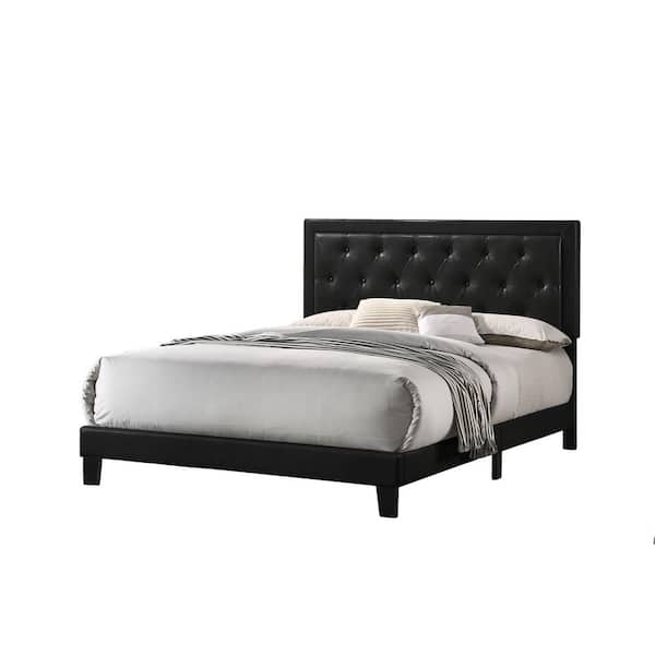 Best Quality Furniture Maddy Black Faux Leather Upholstered Panel Full Bed Frame