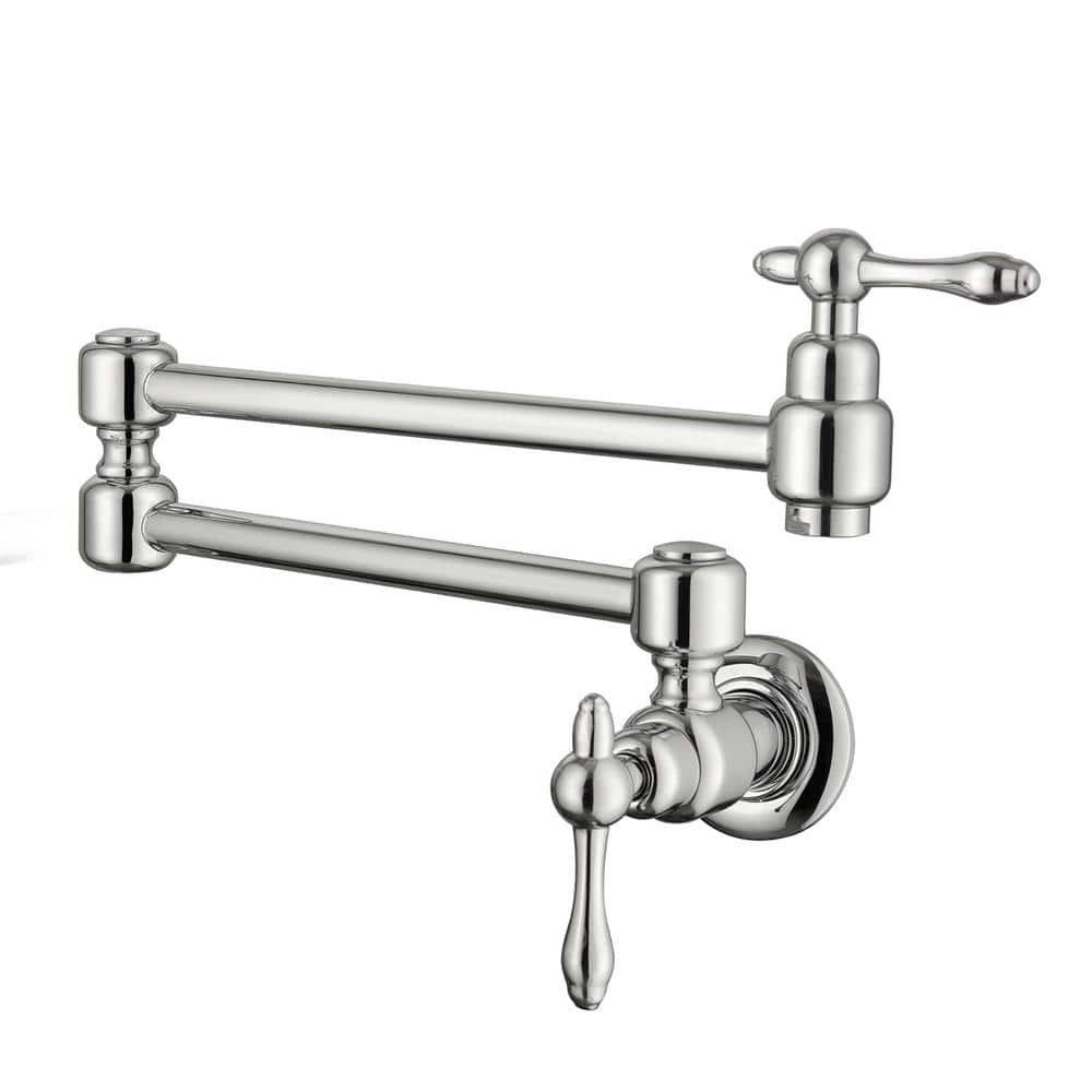 Wall Mount Kitchen Faucet Pot Filler Faucet Double-Handle in Polished Chrom