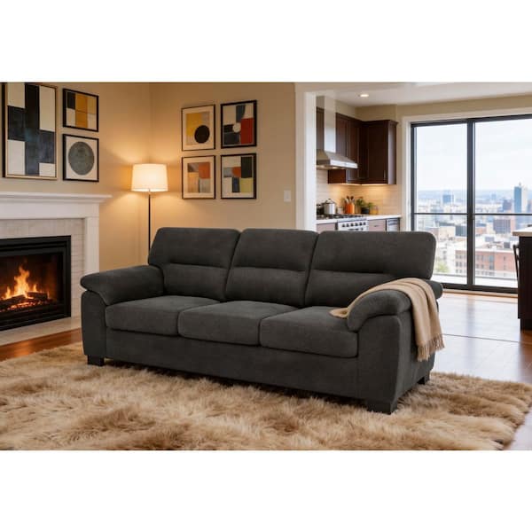 Serpent Modern Wise 81 in. Polyester Upholstery Pillow Top Arms Rectangle 3-Seater Sofa in Dark Gray with Sturdy Frame