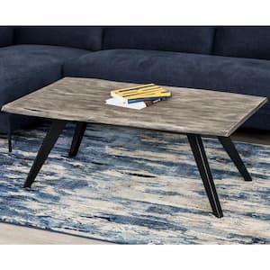 Jett 48in Grey Rectangle Acacia Solid Wood Coffee Table with Black Metal Legs