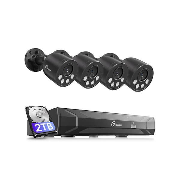 4K Ultra HD 8-Channel 8MP PoE 2TB NVR Security Camera System with 4 Wired PoE IP Cameras, Smart Human Vehicle Detection