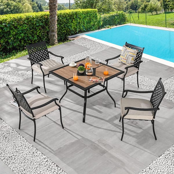 Patio Festival 5-Piece Metal Outdoor Dining Set with Beige Cushions
